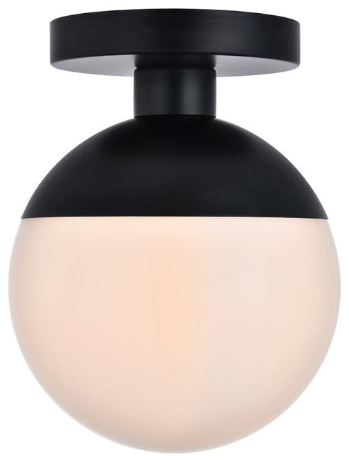 Midcentury Modern Black And Frosted White 1-Light <br>Flush Mount