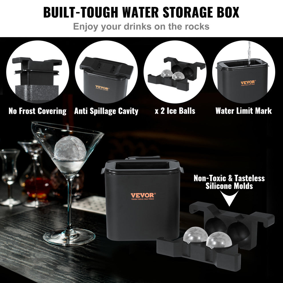 VEVOR Ice Ball Maker Black Round Silicon Ice Cube Ball Maker Tray 2 Large Sphere