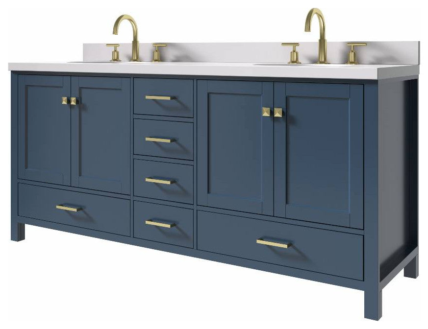 Cambridge Midnight Blue 73" Double Oval Sink Vanity With White Quartz Countertop