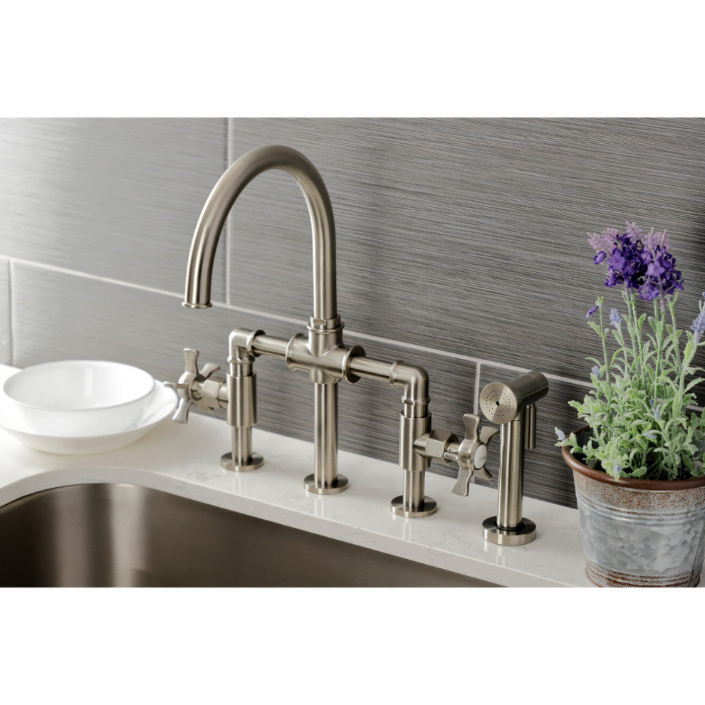 KS2338NX Bridge Kitchen Faucet With Brass Sprayer, Brushed Nickel