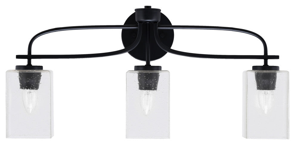 Cavella 3 Light Bath Bar, Matte Black Finish, 4" Square  Clear Bubble Glass