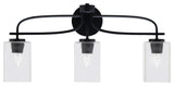 Cavella 3 Light Bath Bar, Matte Black Finish, 4" Square  Clear Bubble Glass