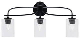 Cavella 3 Light Bath Bar, Matte Black Finish, 4" Square  Clear Bubble Glass