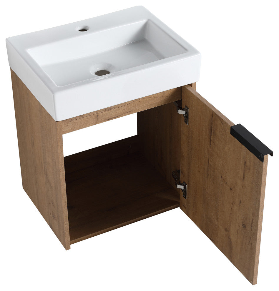 Wall-Mounted Bathroom Vanity With Ceramic Top and Basin