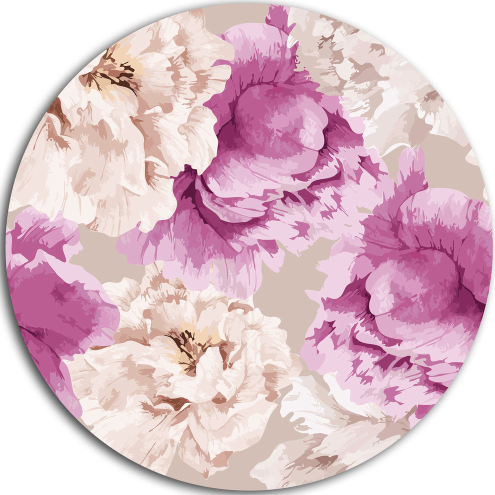 Peony Floral Pattern, Floral Art Disc Metal Wall Art, 23"