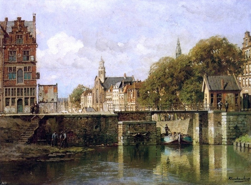 Johannes Karel Klinkenberg A View of Amsterdam with a Man Wrapped Canvas