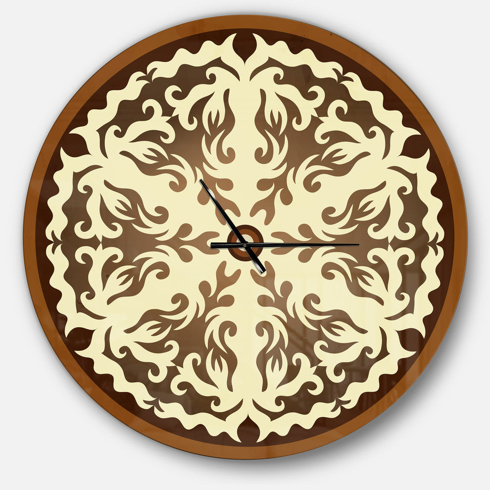 Orienta Chocolate Mandala Oversized Contemporary Metal Clock, 36"x36"