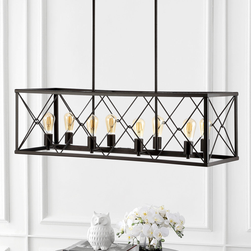 Galax 39" 8-Light Adjustable Iron Farmhouse LED Pendant, Bronze by JONATHAN Y
