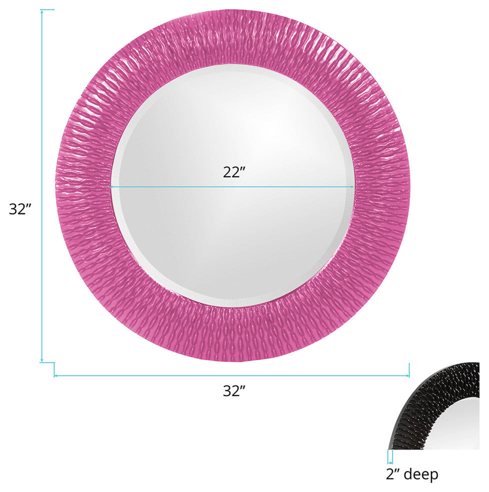 Bergman Glossy Round Mirror, Hot Pink