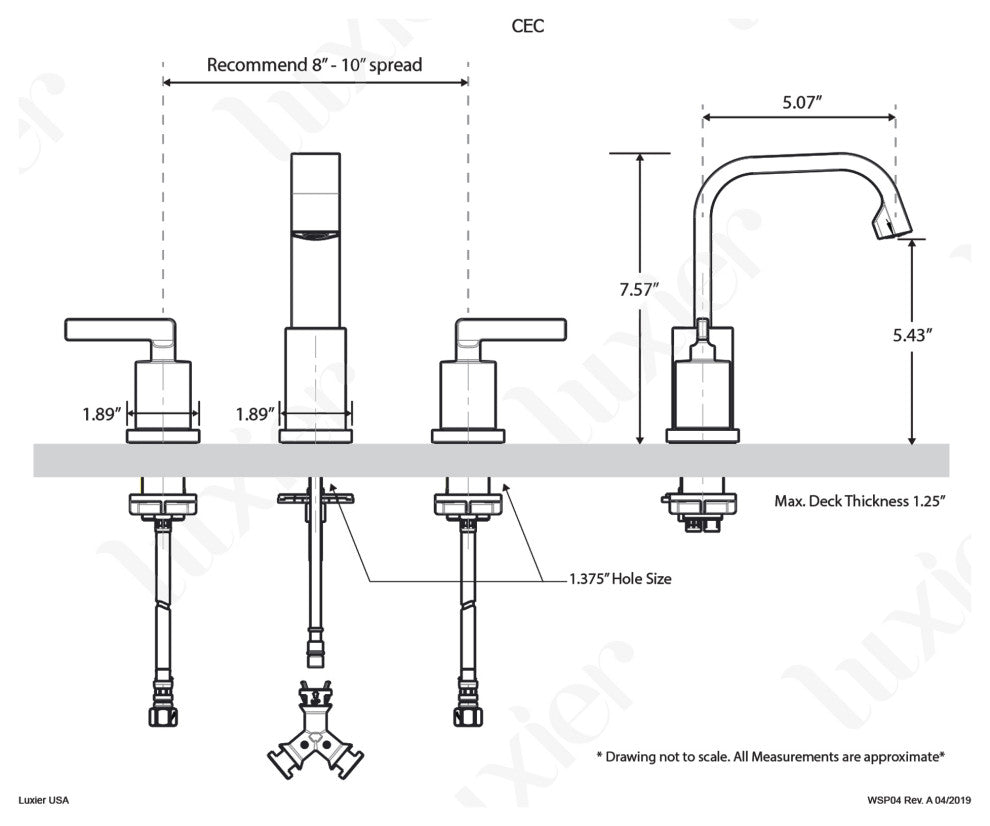 Luxier WSP04-T 2-Handle Widespread Bathroom Faucet with Drain, Brushed Gold