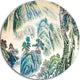 Blue Chinese Landscape Painting, Floral Disc Metal Wall Art, 36"