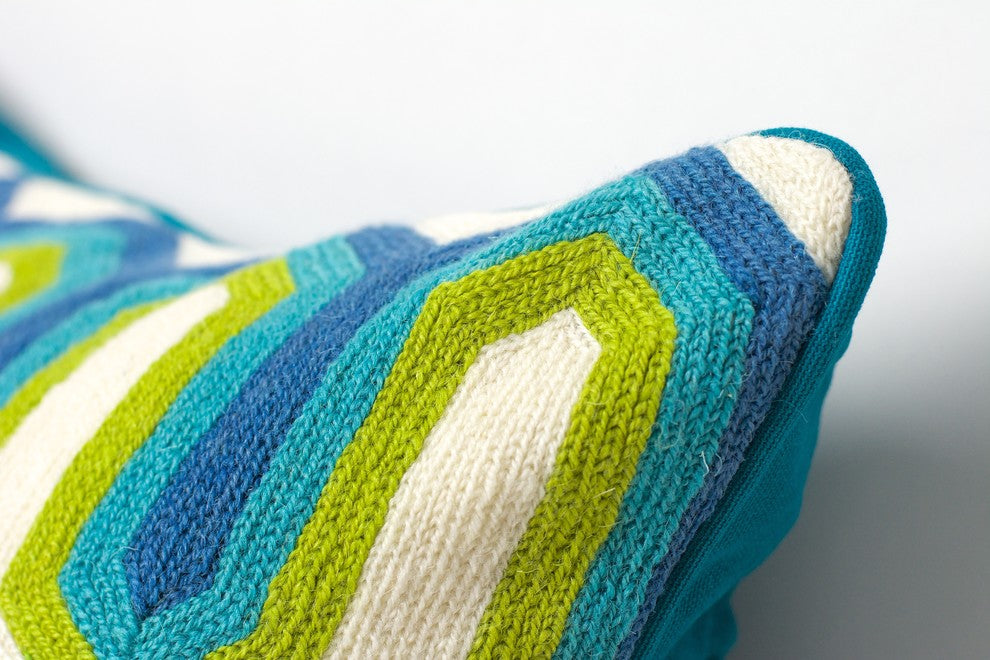 Hand-Embroidered Panaji Blue Geometric Pillow, Cover Only