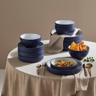 Christian Siriano Larosso Stoneware 24 Piece Dinnerware Set, Dark Blue