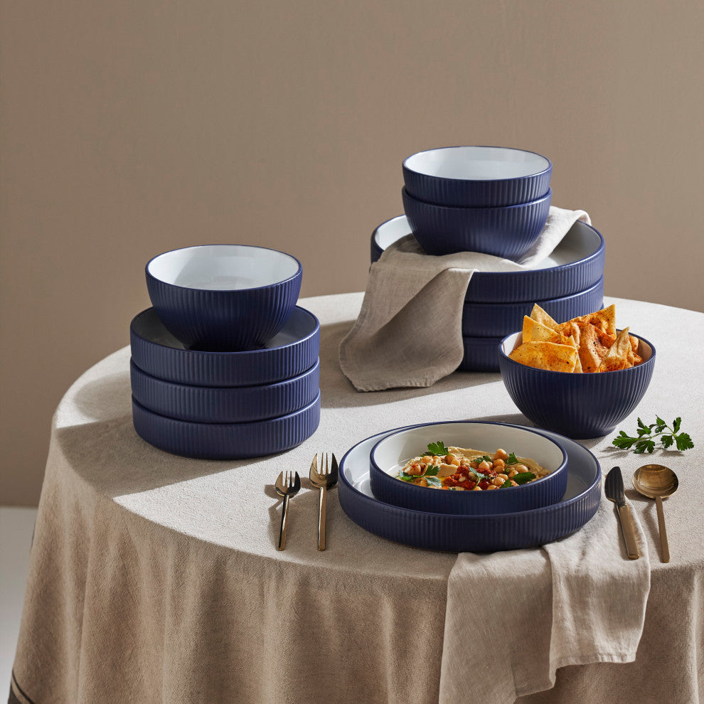 Christian Siriano Larosso Stoneware 24 Piece Dinnerware Set, Dark Blue