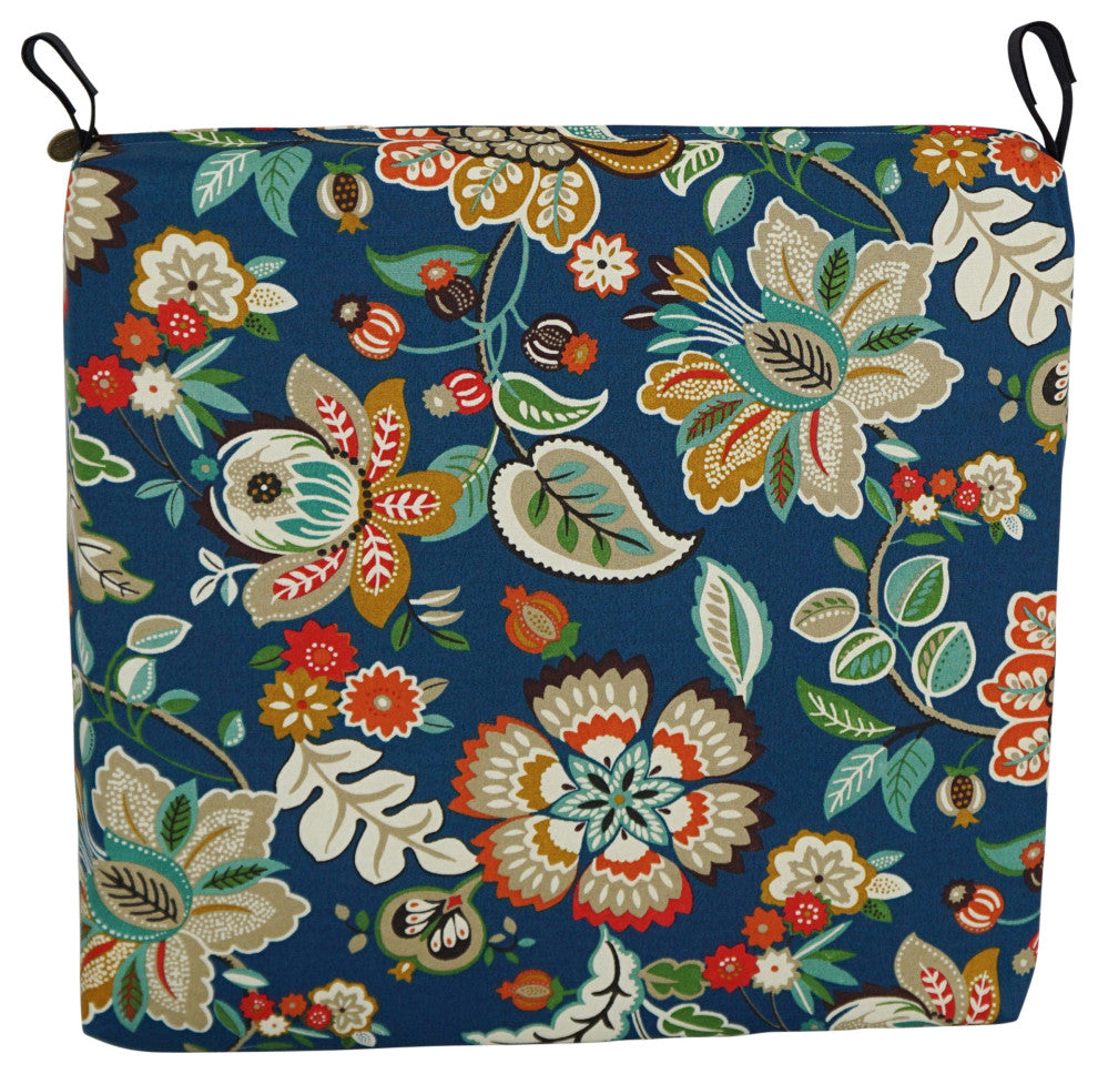 20"X19" Patterned Outdoor Polyester Chair Cushions, Set of 2, Telfair Peacock