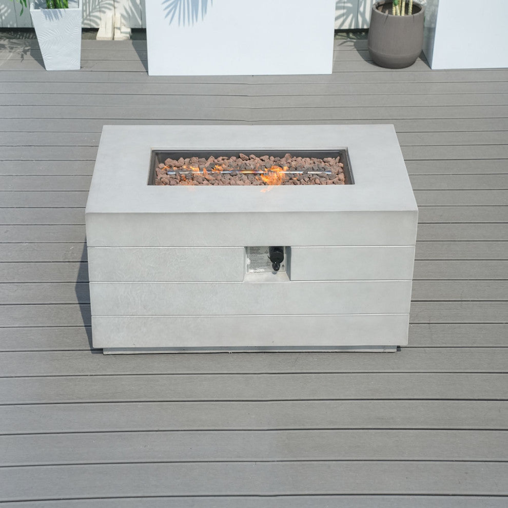 Outdoor Concrete Fire Pit Table, Rectangular