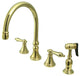 Kingston Brass Widespread Kitchen Faucet With Brass Sprayer, Polished Brass