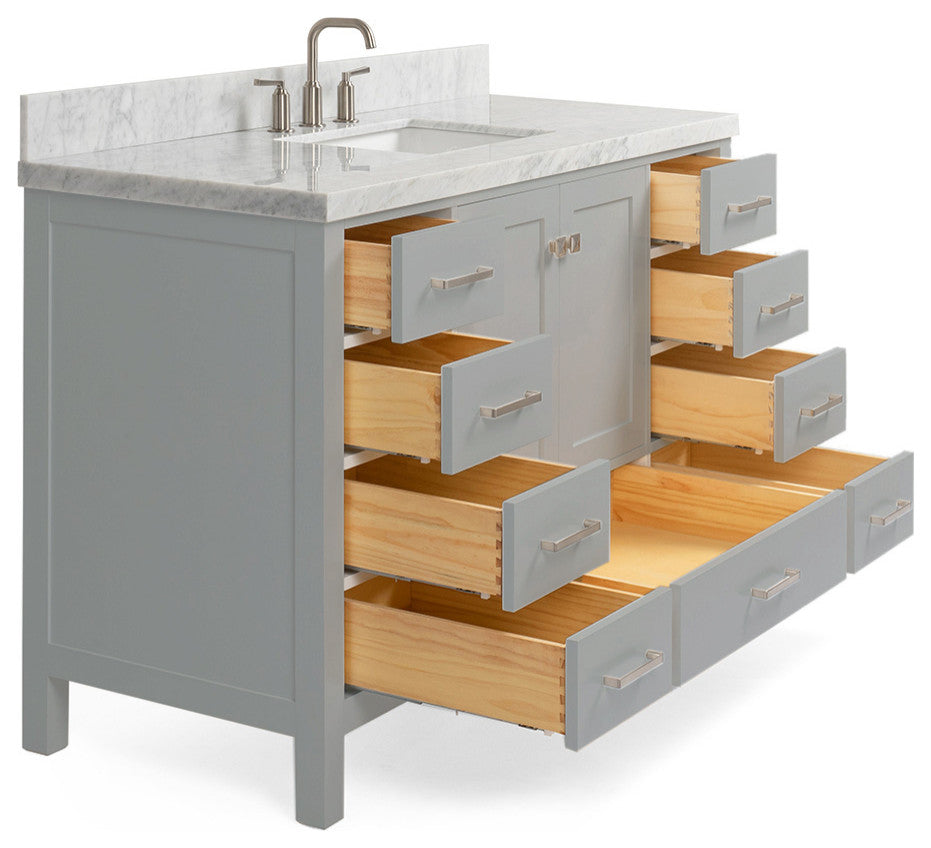 ARIEL Cambridge 55" Single Rectangle Sink Bathroom Vanity Grey With Marble Top