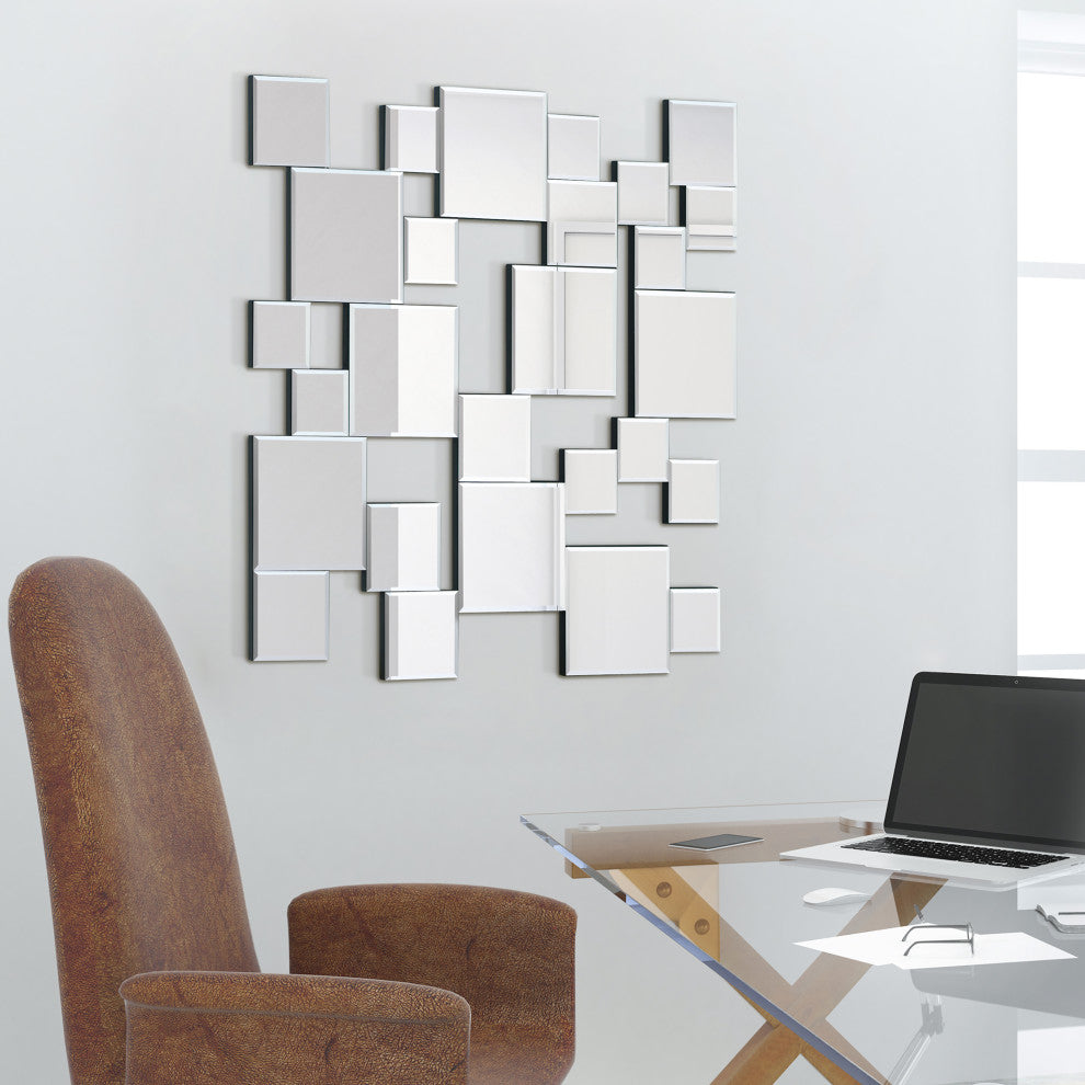 Elegant Cluster Wall Mirror,Beveled Squares Mirror,Bathroom Mirror, 32"x32"