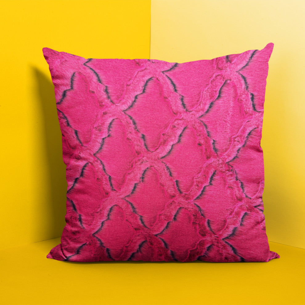 Plutus Fuchsia Purple Diamond Faux Fur Throw Pillow, 20" x 36" King