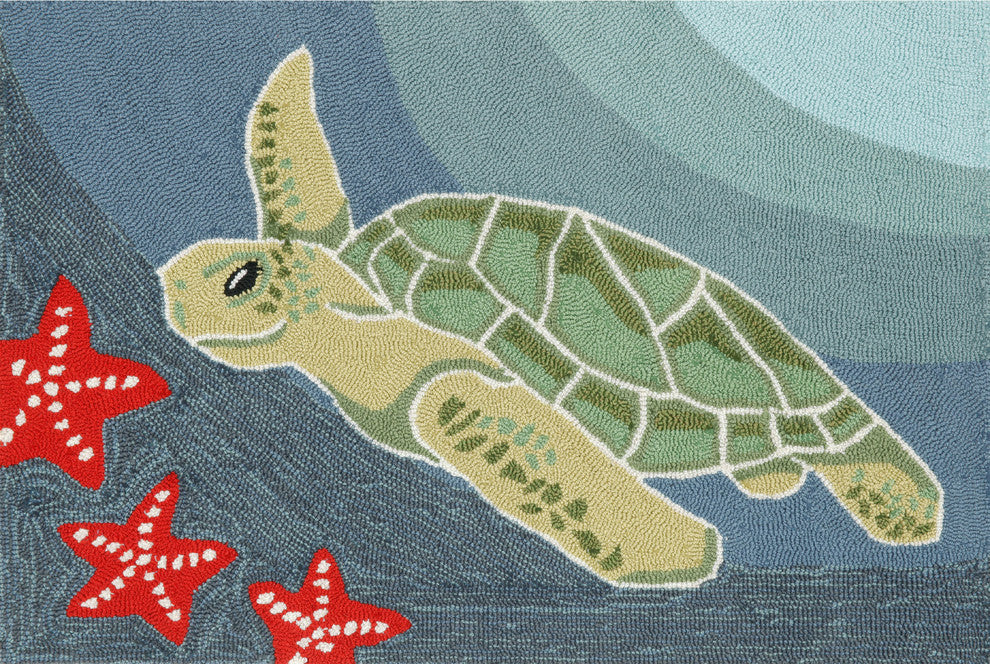 Frontporch Sea Turtle Mat, Ocean, 2'6x4'