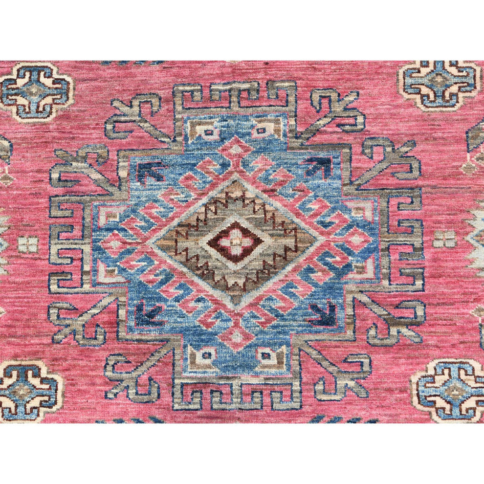 Taffy Pink, Natural Wool Hand Knotted, Afghan Super Kazak Rug, 6'0"x8'9"