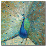 'Blue Peacock on Gold' Canvas Art by Danhui Nai