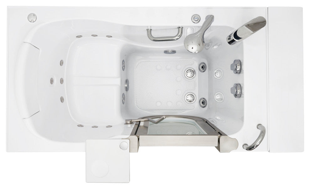Ella Elite 32"x52" Acrylic Massage Walk-In Bathtub Inward Swing Door, Dual Drain