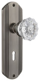 Deco Plate Interior Mortise Crystal Glass Door Knob, Antique Pewter