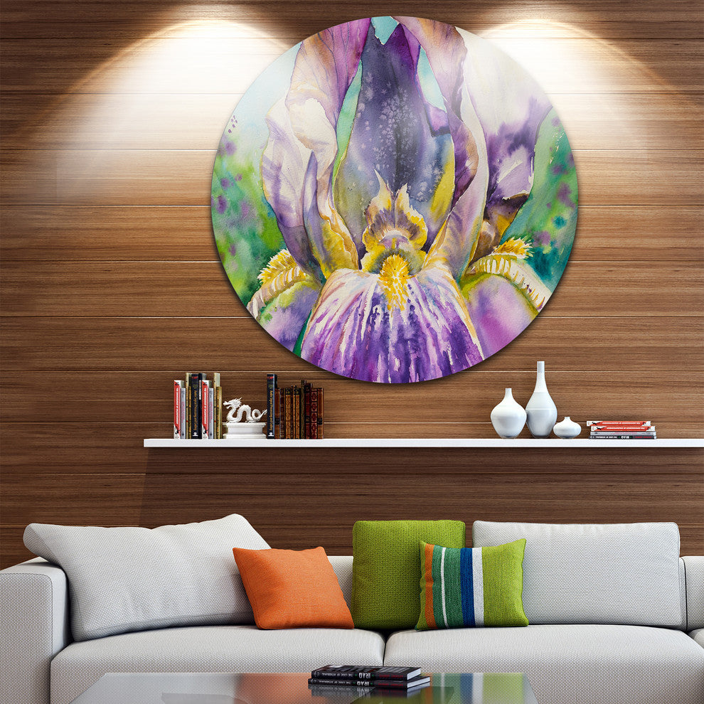 Iris Flower Close-Up, Floral Art Round Metal Wall Art, 23"