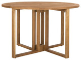 Outdoor Folding Dining Table, Round Eucalyptus Wood Top, Teak Color
