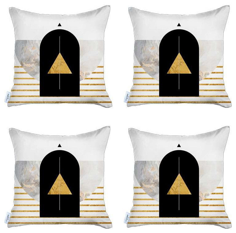 Set of 4 Yellow Geometric Printed Pillow Covers