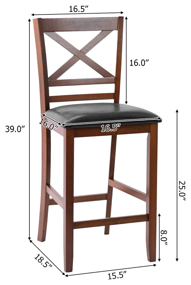 Costway Set of 2 Bar Stools 25'' Counter Height Chairs w/PU Leather Seat Walnut