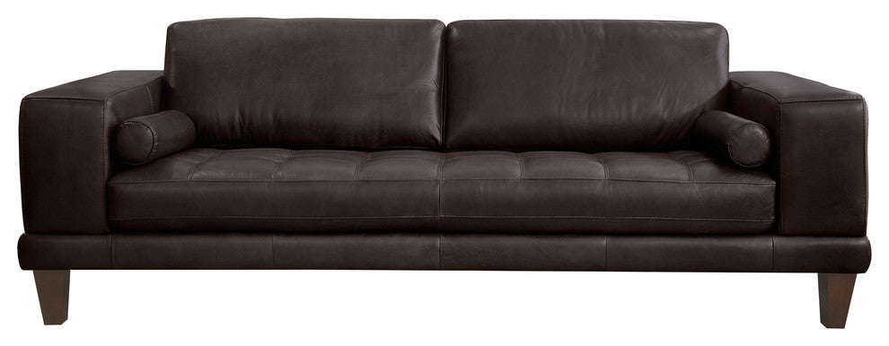Wynne Contemporary Sofa With Brown Wood Legs, Espresso