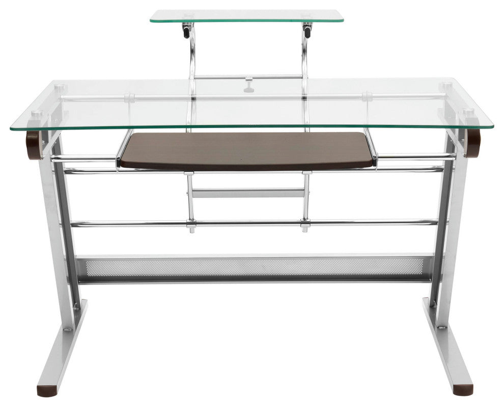 Techni Mobili Home Office Workstation with Sturdy Chrome Base, Glass