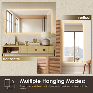 Dazzle Rectangular Bathroom/Vanity LED Lighted Wall Mirror, Brushed Gold, 60"