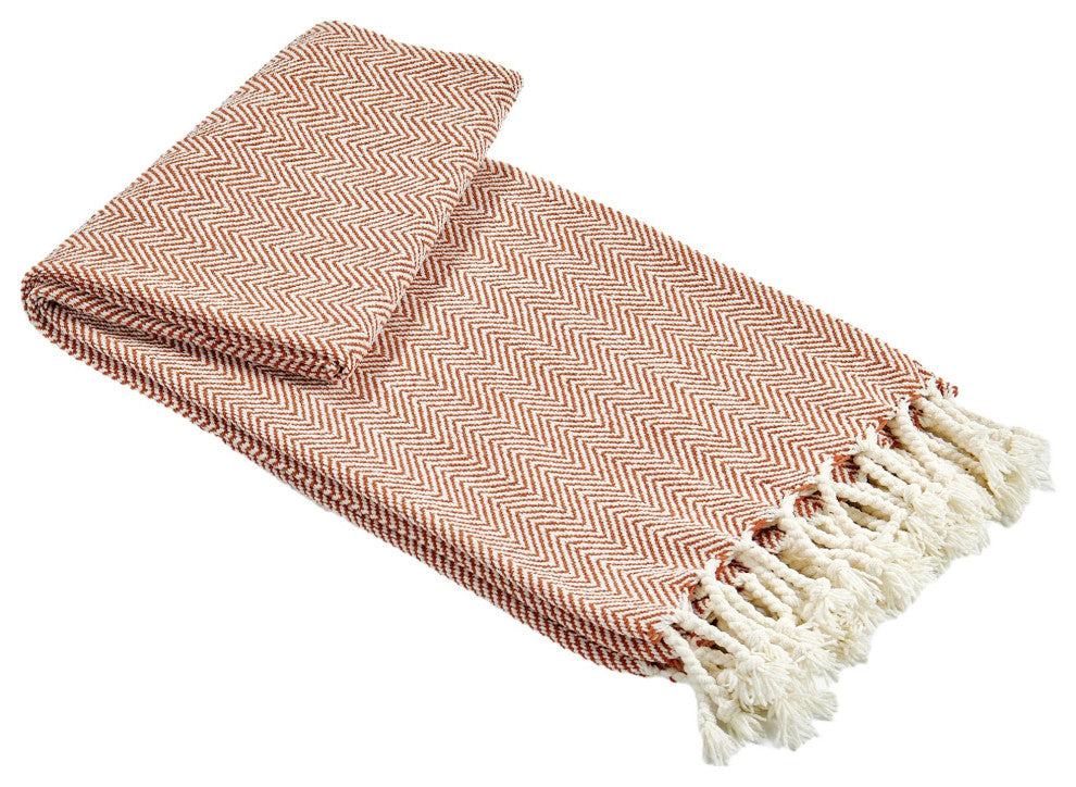 Chevron Knit Woven Throw Blanket, Rust