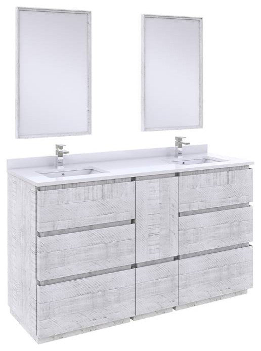 Fresca Formosa Modern 60" Rustic White Floor Standing Double Sink Vanity Set