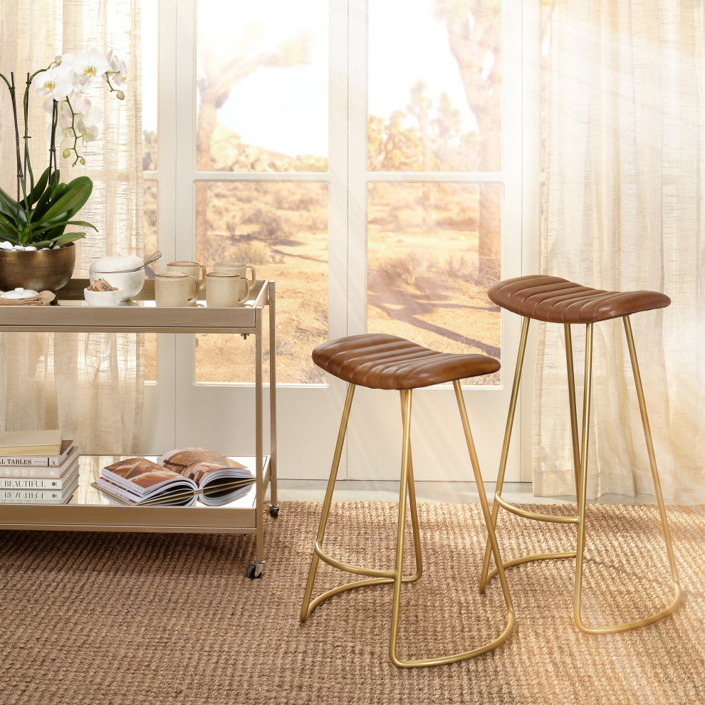 Theo Leather Counter Stool, Brown