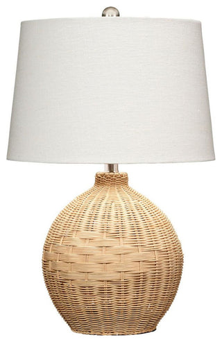 Contemporary Woven Natural Rattan Round Table Lamp 23 in Coastal Casual Ball