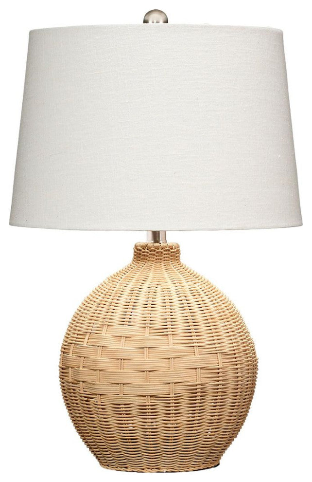 Contemporary Woven Natural Rattan Round Table Lamp 23 in Coastal Casual Ball