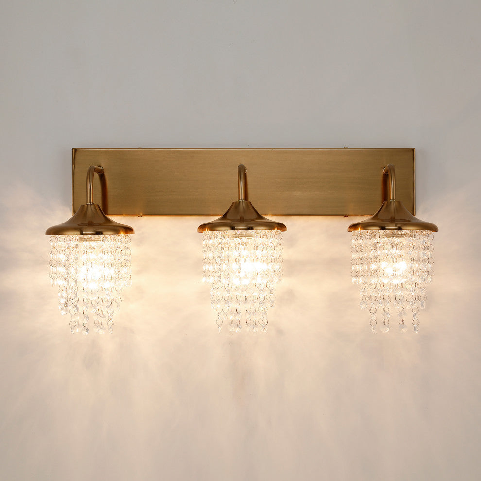 Modern 3-Light Golden Wall Sconce with Crystal Shade