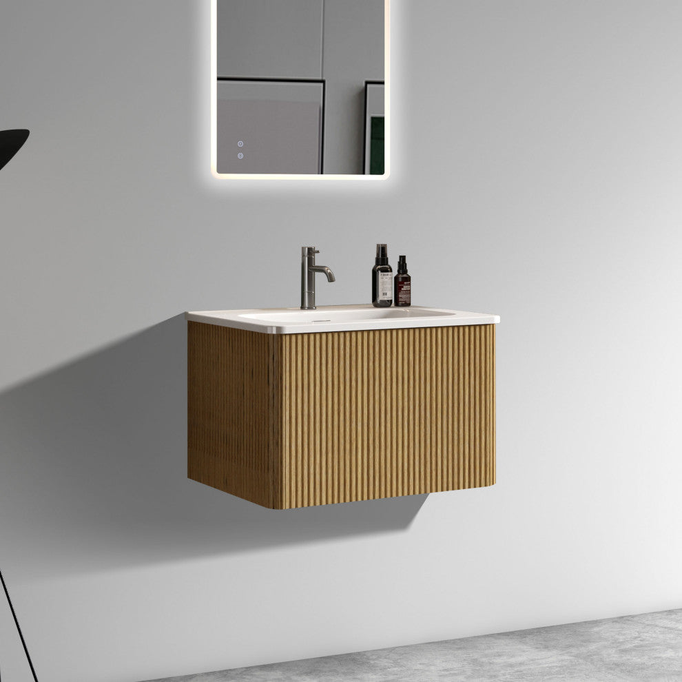 Wall-Mounted Bathroom Vanity Set with White Ceramic Sink