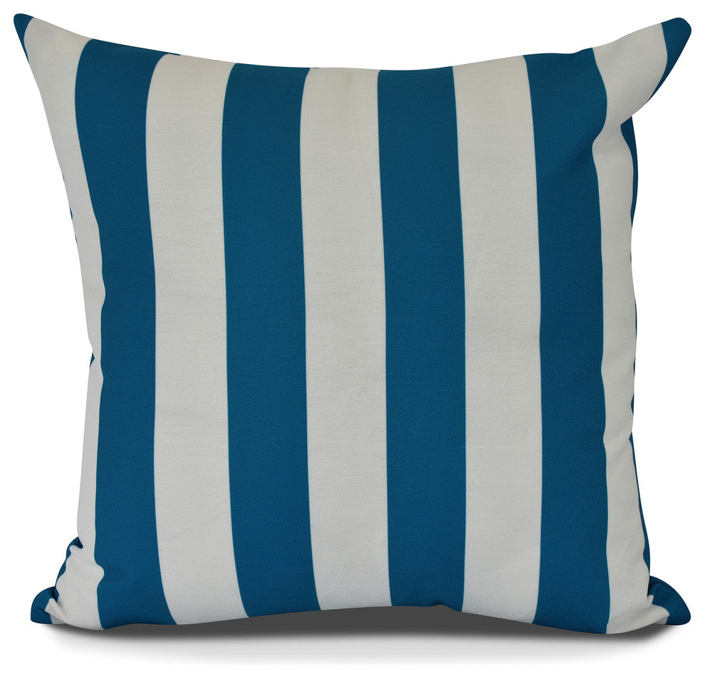 Rugby Stripe, Stripe Print Outdoor Pillow, Teal, 20" x 20"