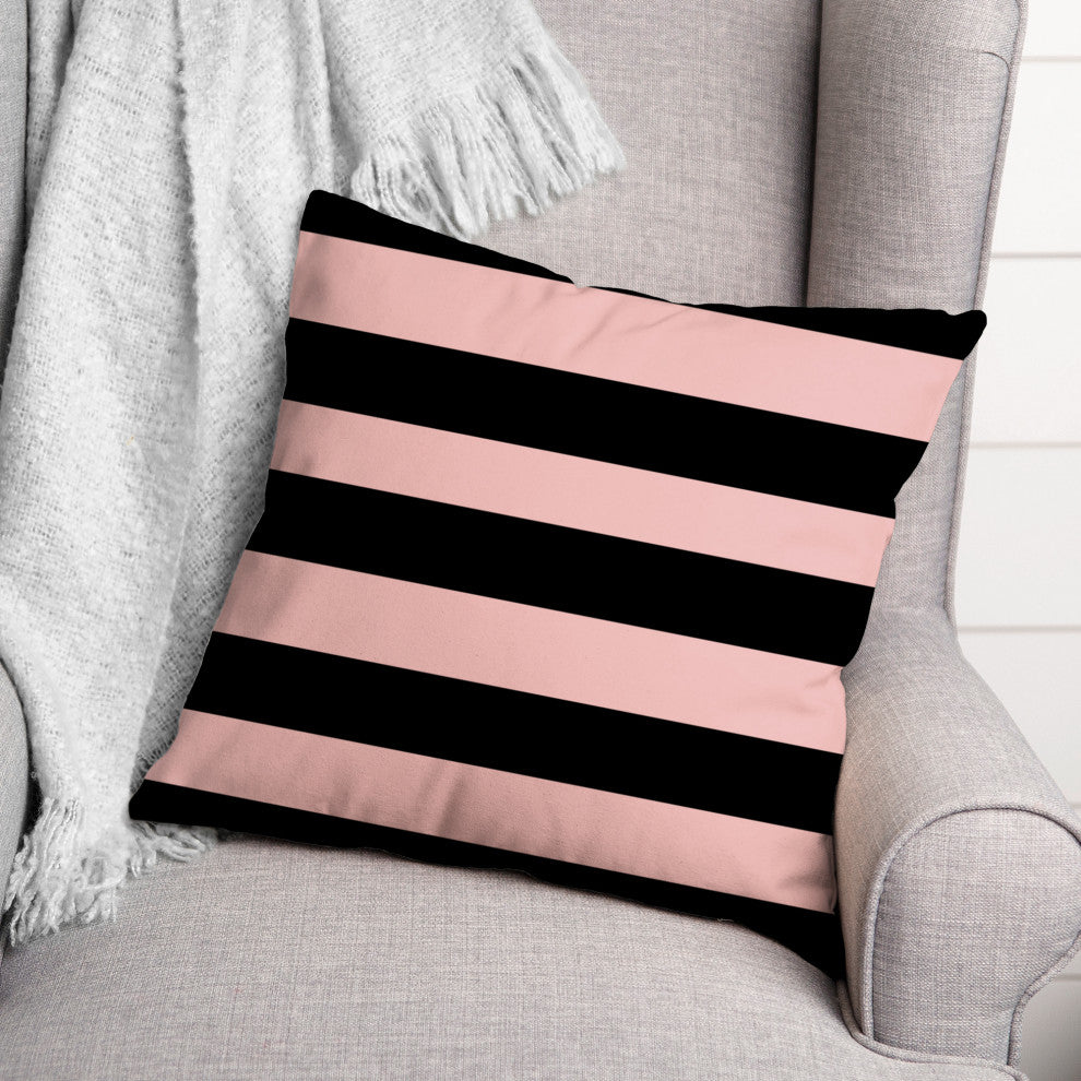 Blush And  Black Stripes 16x16 Throw Pillow
