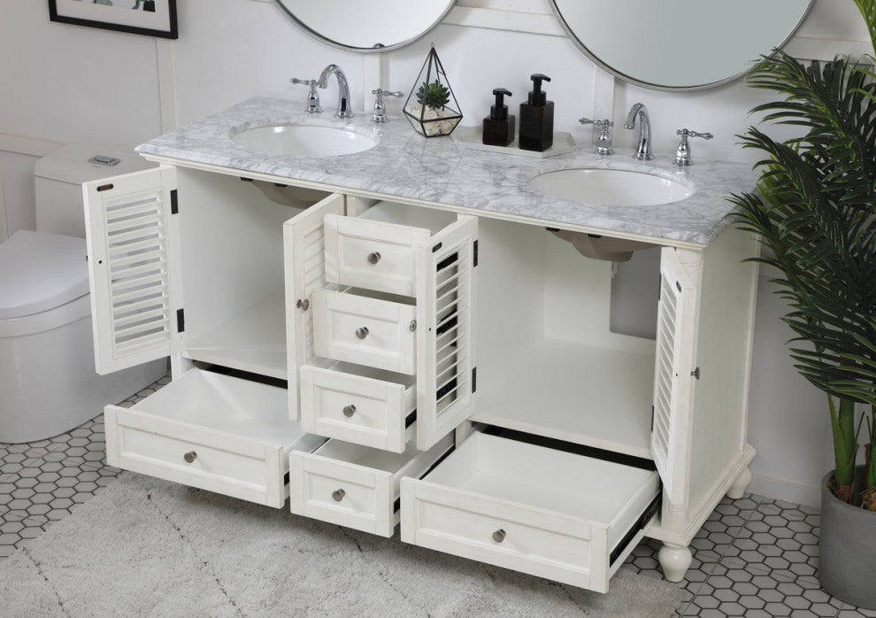 Rhett 60" Double Bathroom Vanity, Antique White