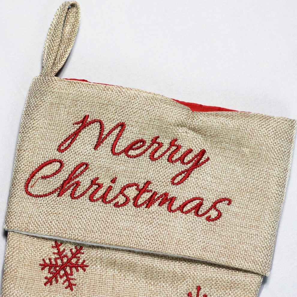 16" Burlap "Merry Christmas" Santa Claus Embroidered Christmas Stocking