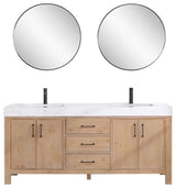Leon Bath Vanity With Composite Stone Top, Fir Wood Brown, 72", With Mirror