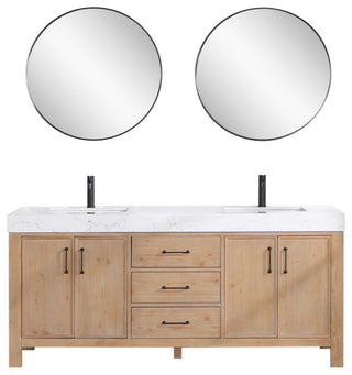 Leon Bath Vanity With Composite Stone Top, Fir Wood Brown, 72", With Mirror