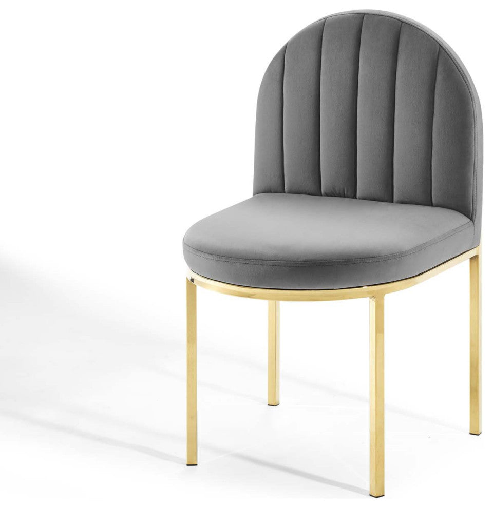 Side Dining Chair, Set of 2, Velvet, Gold Gray, Modern, Bistro Restaurant